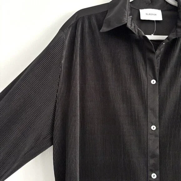 NEW Sleeper Black Origami Ribbed Long Sleeve Button Top Size Large Pajama Shirt - Picture 5 of 13